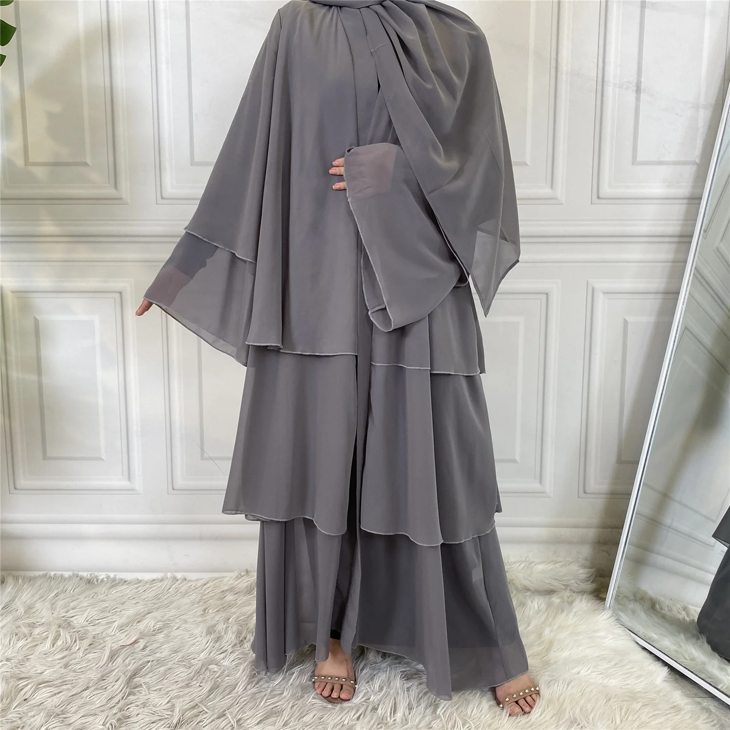 Muçulmano aberto abayas feminino chiffon preto macio mão sentimento ramadan festa em casa robe outono kaftan islâmico mangas compridas roupas