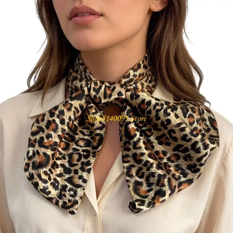 DXAE Stylish Faux Silk Scarf with Classical Leopard Pattern Multifunction Fashion Accessory Luxury Silk Scarf for Office Or