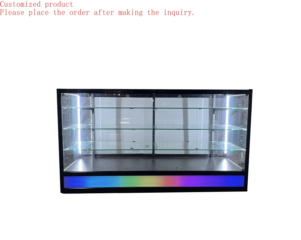 

Custom.Sliding Door Glass Showcases Display Smoke Shop Table Luxury Tobacco Shop Decoration