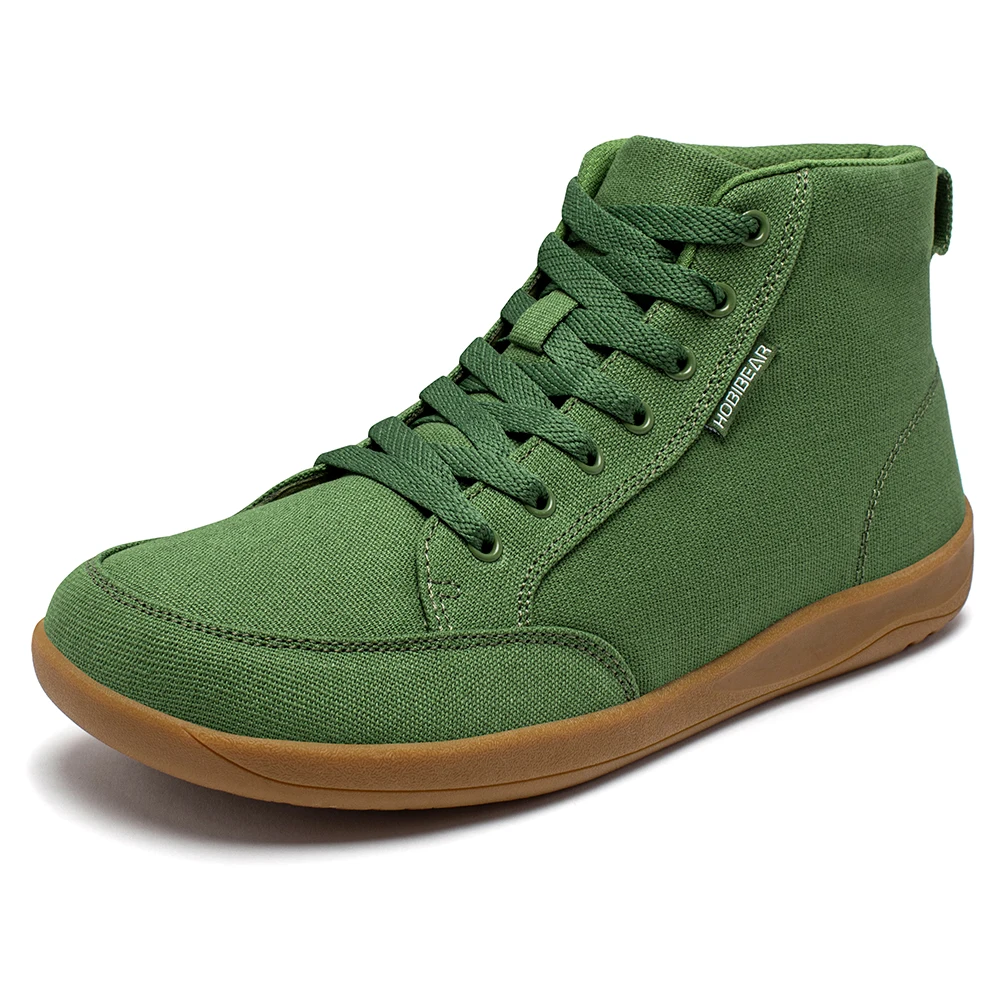 HOBIBEAR Mid-Top Barefoot Shoes Unisex Wide Toe Box Canvas Sneakes Zero Drop Lace Up Outdoor Walking Shoes