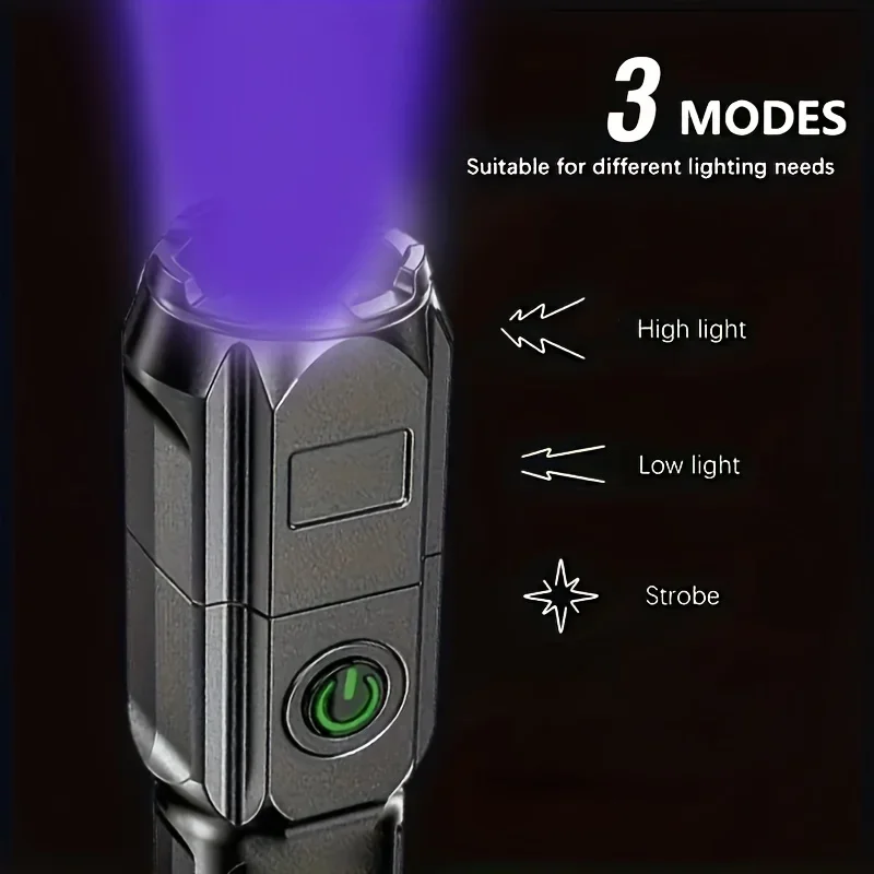 Tragbare UV-Taschenlampe UV 395nm, zoombare ABS-Taschenlampe, 3 Modi, Camping-Ultraviolettlampen zur Erkennung von Haustierflecken und Fluoreszenz. – Detail 2