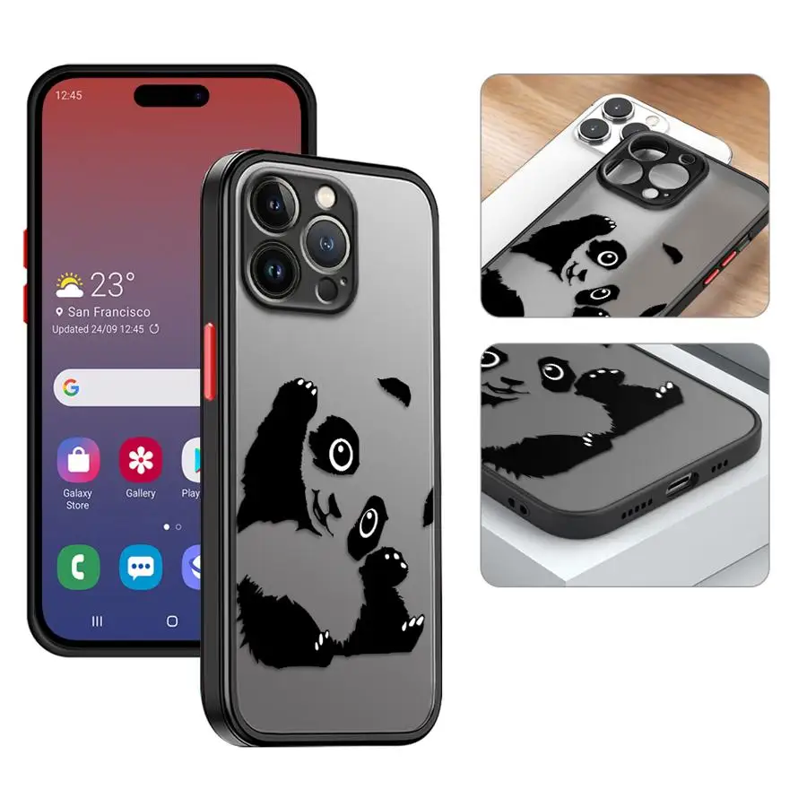 Funda de teléfono con diseño de Panda de dibujos animados para iPhone 16 15 14 13 12 11 Pro Max Mini X XS XR SE 7 8 Plus, funda dura mate a prueba de golpes