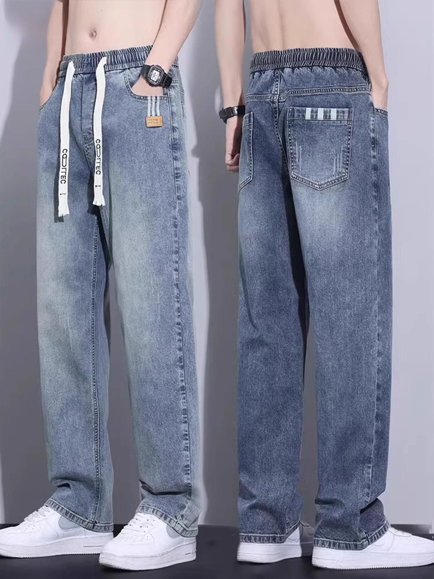 

American Sle Loose Wide Leg Men's Jeans Spring Autumn Autumn Trendy Casual Long Trousers Comfortable Breathable Cotton Blend