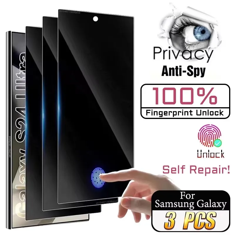 3-1 Stück Blickschutz-Panzerglas Unterstützt Fingerabdruck-Entsperrung Für Samsung Galaxy S25 S24 Ultra S26 S23 S22 S21 Anti-Spy Displayschutzfolie