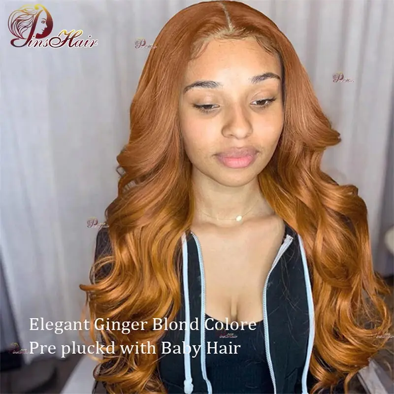 Ginger Blonde 13X6 Lace Front Human Hair Wigs Body Wave Honey Blonde Lace Front Wig Pre-Plucked Remy Human Hair Wig for Women