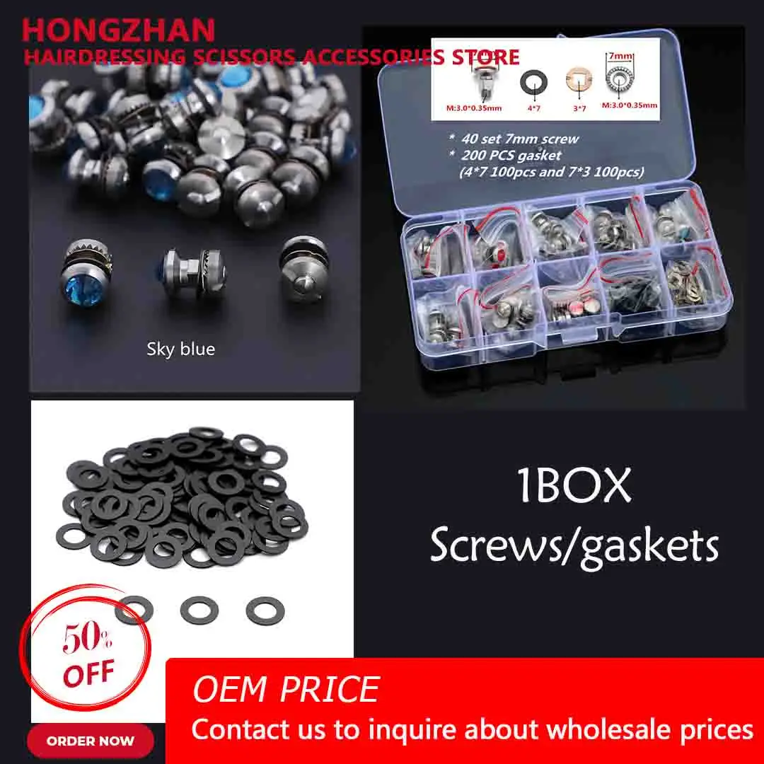 HONGZHAN 40pcs Gemstone screws for Hair Scissors with 200pcs Gaskets Washers in Box Professional Scissor accessories Barber Use