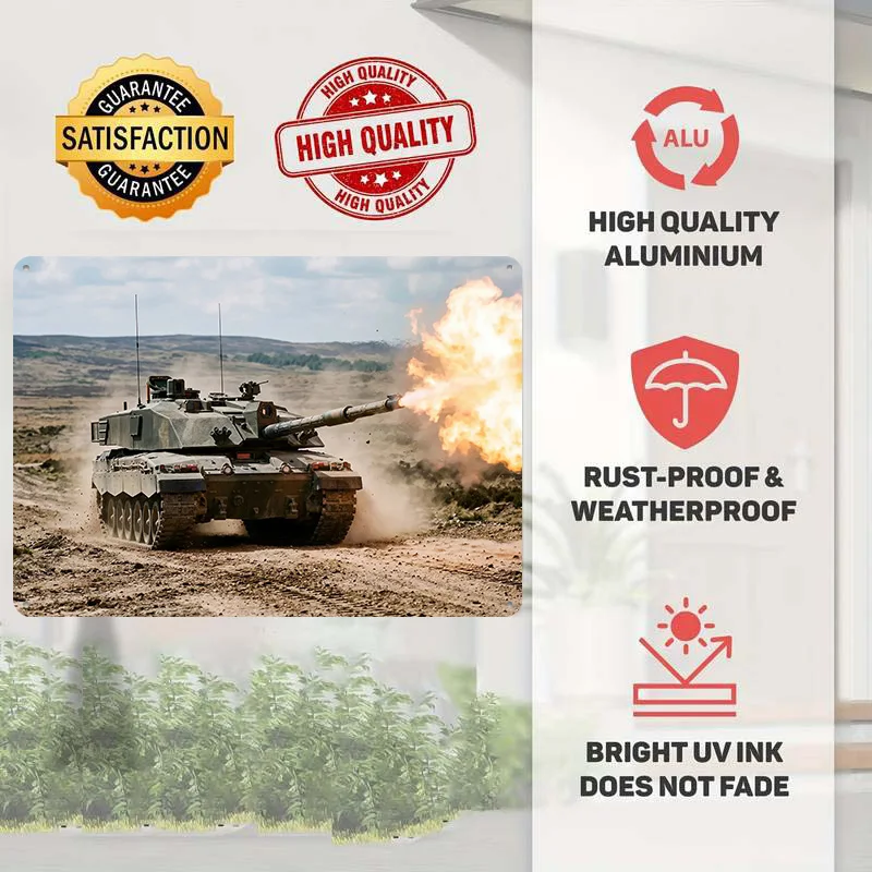 Challenger 2 Tank Firing Cannon Metal Poster Perfect Gift for Fans Lovers Personalized Wall Art Metal Sign for Funny Signs Decor