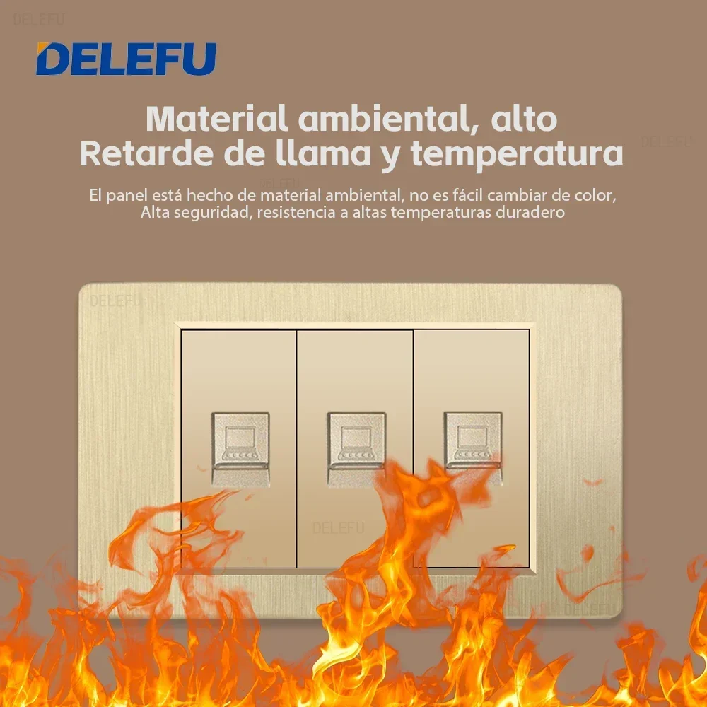 DELEFU Gold PC brushed panel American Standard series 118*74mm wall computer combination socket switch