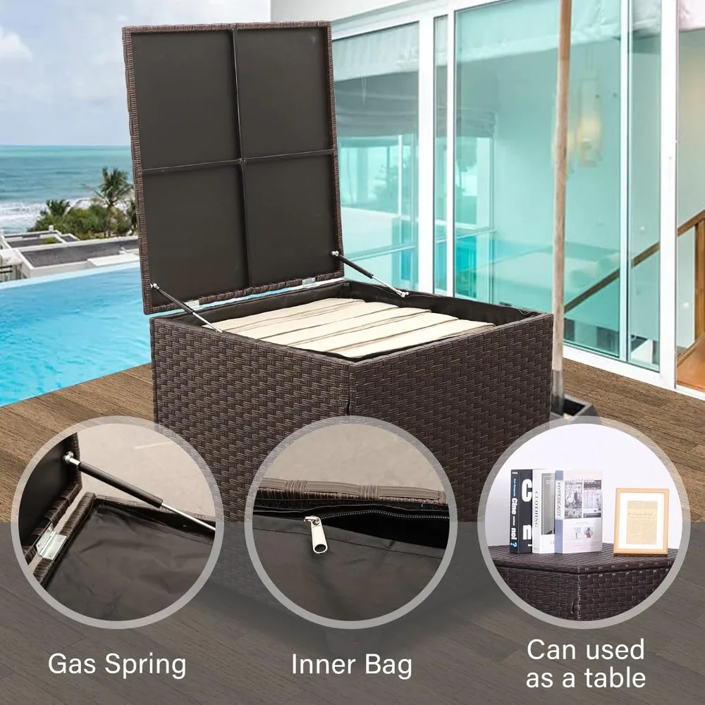 

Wicker Patio Furniture Set 4 Pieces Outdoor Sectional Conversation Sofa Set with Storage Box and Glass Table with, Customized