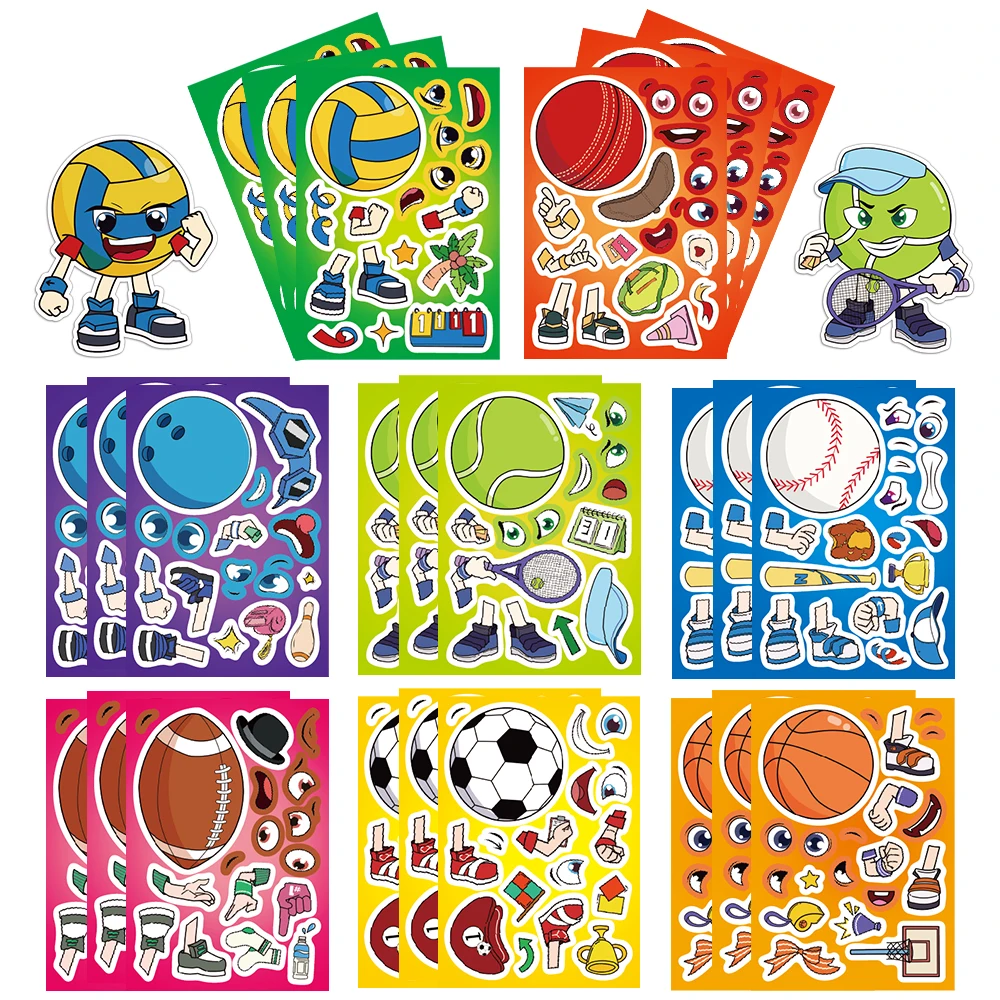 8 pezzi di cartoni animati palla faccia che cambia collare adesivi graffiti adesivi divertenti custodie per telefoni fai da te tazze per laptop adesivi per giocattoli per computer