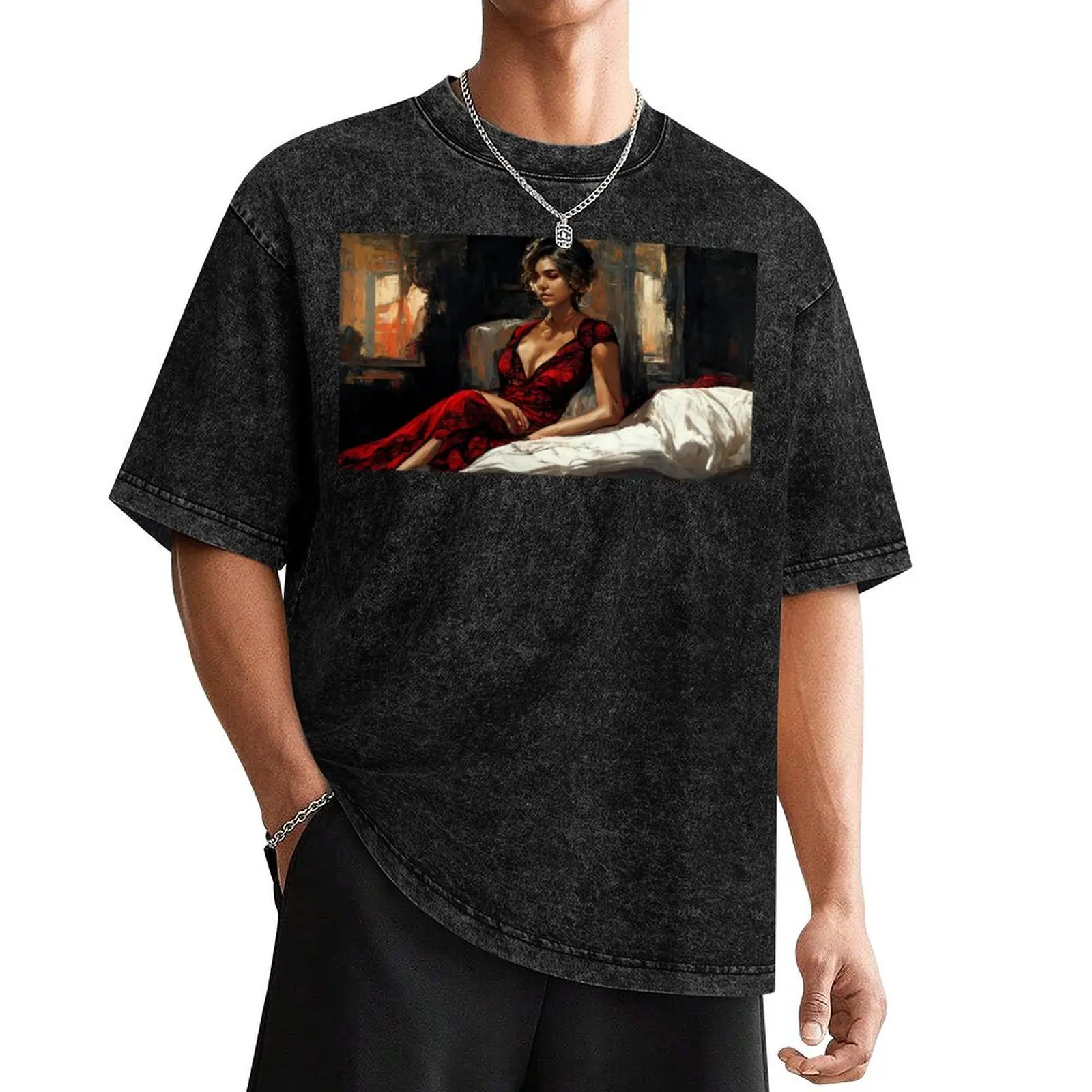 beautiful lady with red dress by fabian perez Aesthetic gift for art lover T-Shirt plus sizes t shirt men