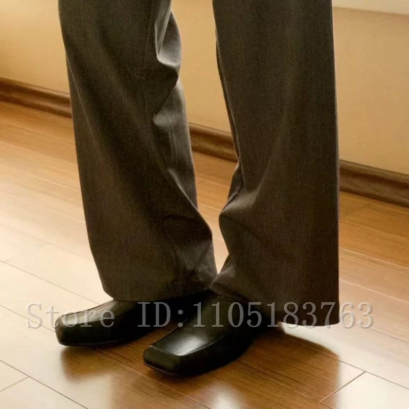 Men's Black Leather Square Toe Loafers Classic Formal & Casual Office Footwear Comfortable Daily Wear Derby Single Shoe