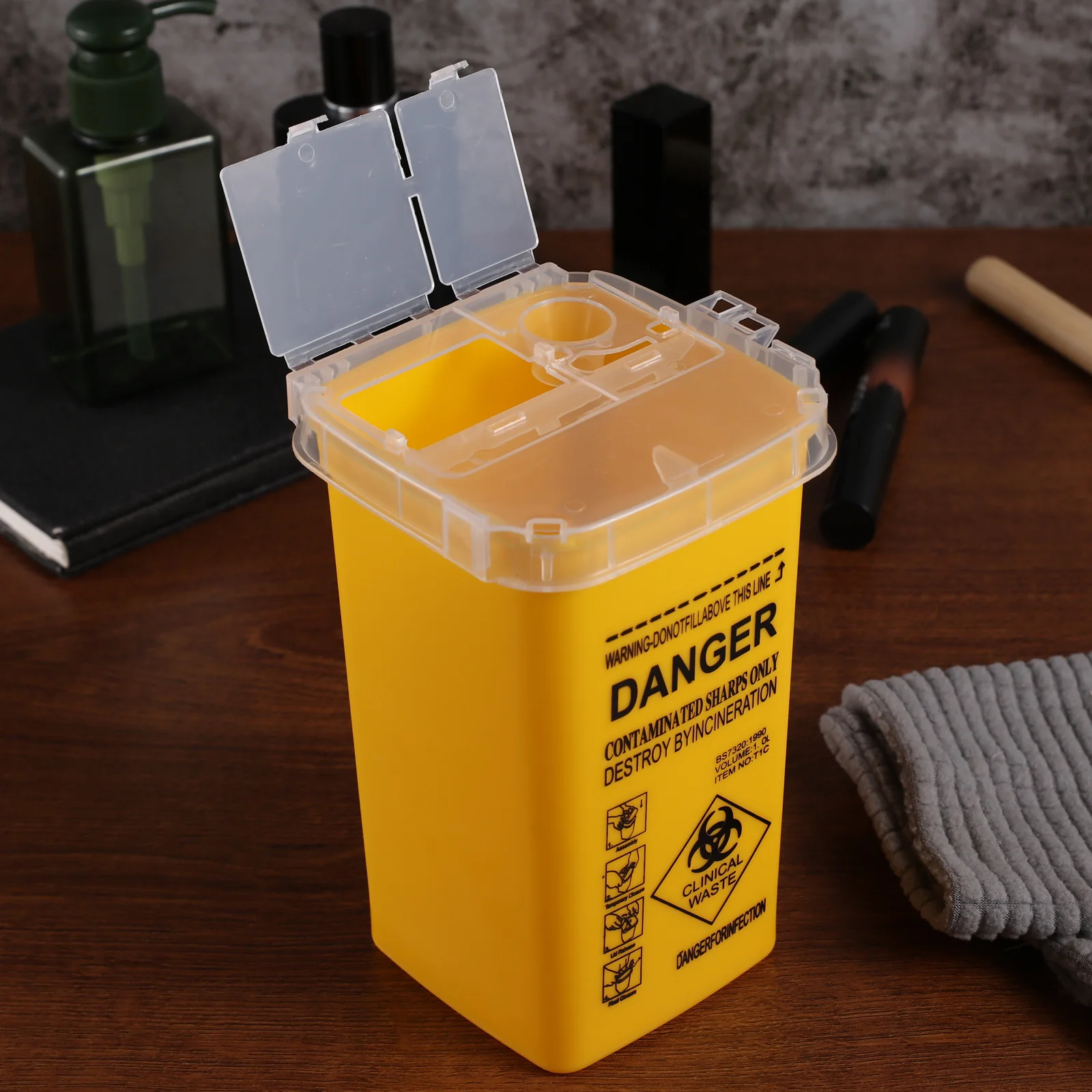 

Portable Sharps Disposal Container Small Yellow Sturdy for Needles Syringes Lancets Glass Slides Travel Friendly Home Hospital