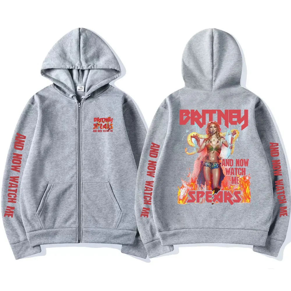 Britney Spears and Now Watch Me Graphic Zipper Hoodie Male Casual Oversized Sweatshirt Men Women Hip Hop Vintage Zip Up Jacket