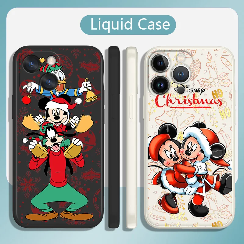 Christmas Anime Mickey Phone Case For Apple iPhone 14 13 12 Mini 11 Pro XS MAX XR X 8 7 6S SE Plus Liquid Rope Soft Cover Fundas