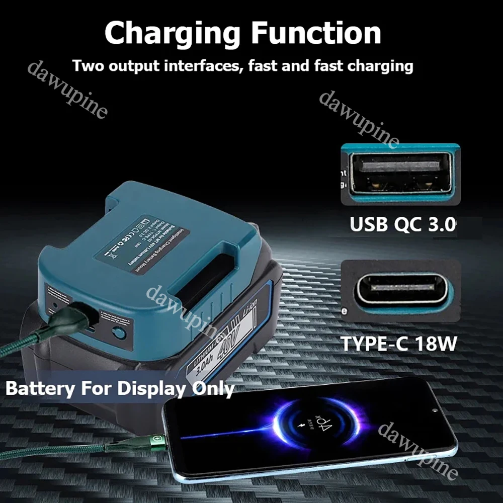 Lithium Battery Adapter Holder Belt Buckle for Makita for Greenworks for Ryobi 40V Li-ion Battery USB Type-C Charger Power Bank