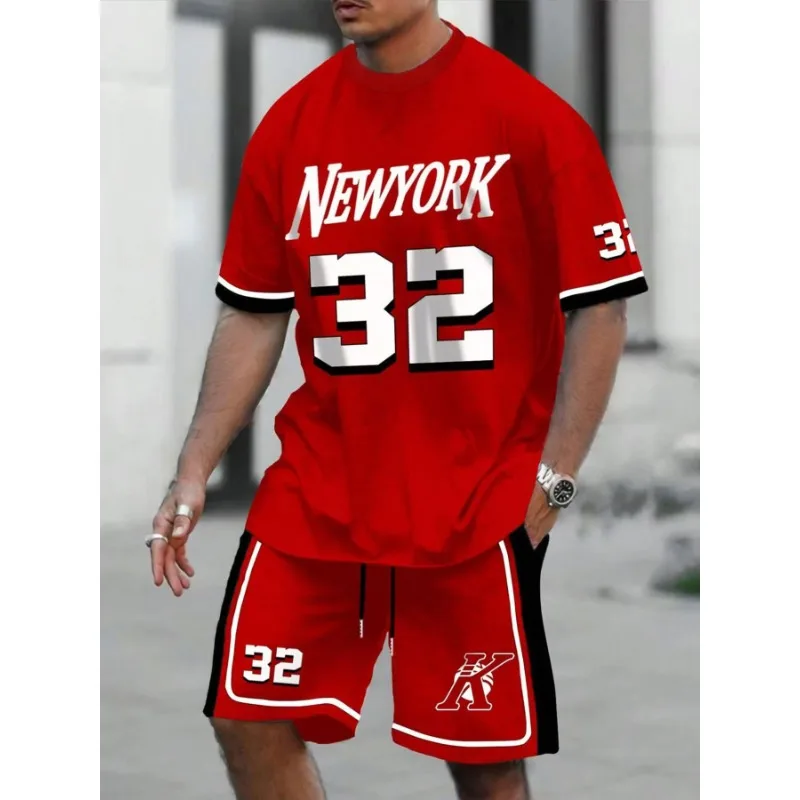 Fashion Men's Tracksuit 2 Piece Set Men's Sports T-shirt Shorts Set Short Sleeve T-shirts Elastic Waist Pocket Shorts Clothing
