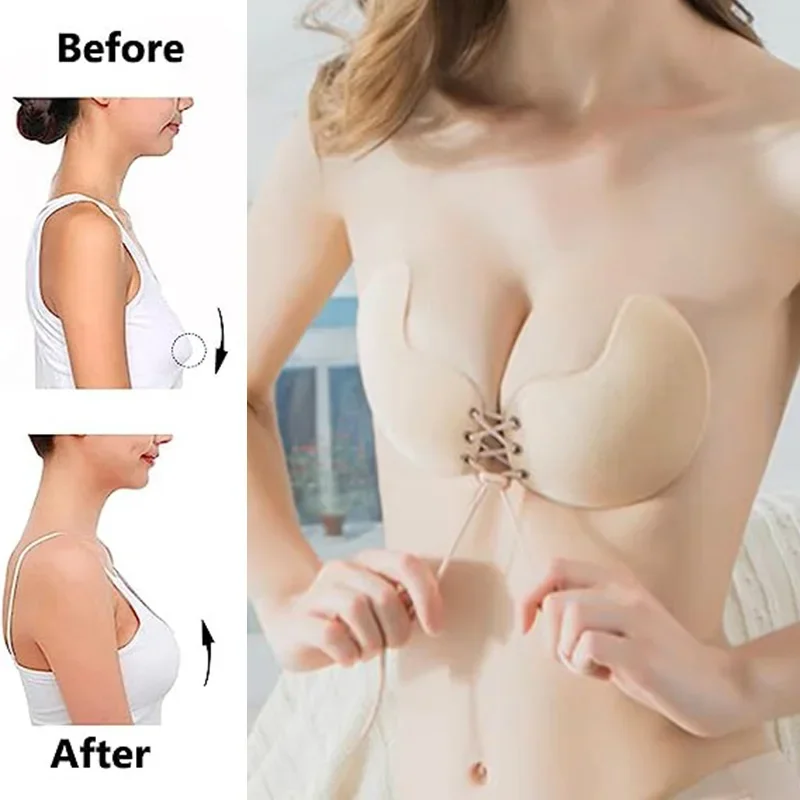 Sexy Invisible Push Up Bra Backless Strapless Bra Seamless Front Closure Bralette Underwear Women Self-Adhesive Silicone Sticky