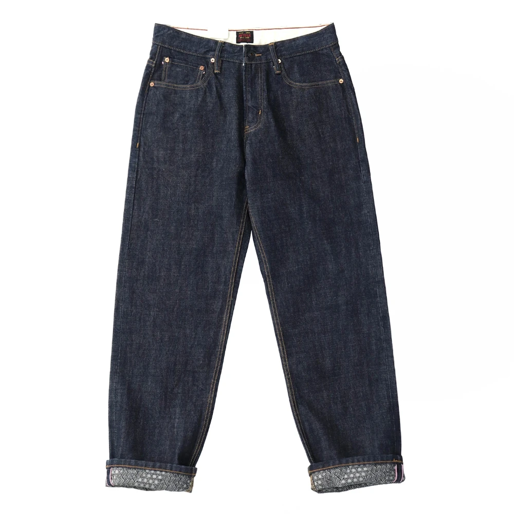 Autumn and Winter American Retro 14OZ Primary Color Selvedge Denim Jeans Men's 100% Cotton Washed Old Heavyweight Straight Pants