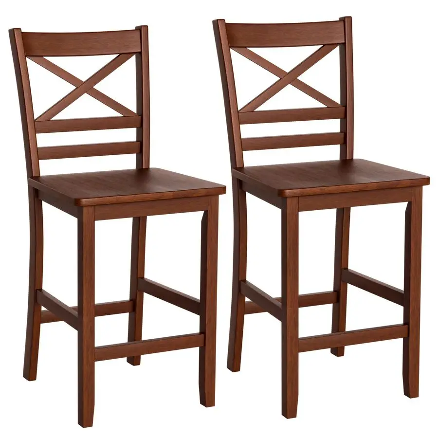 

Bar Stools Set of 2, 25 Antique Kitchen Counter Height Chairs with Wooden XShaped Backrest amp Rubber Wood Legs, Suitable for Ho