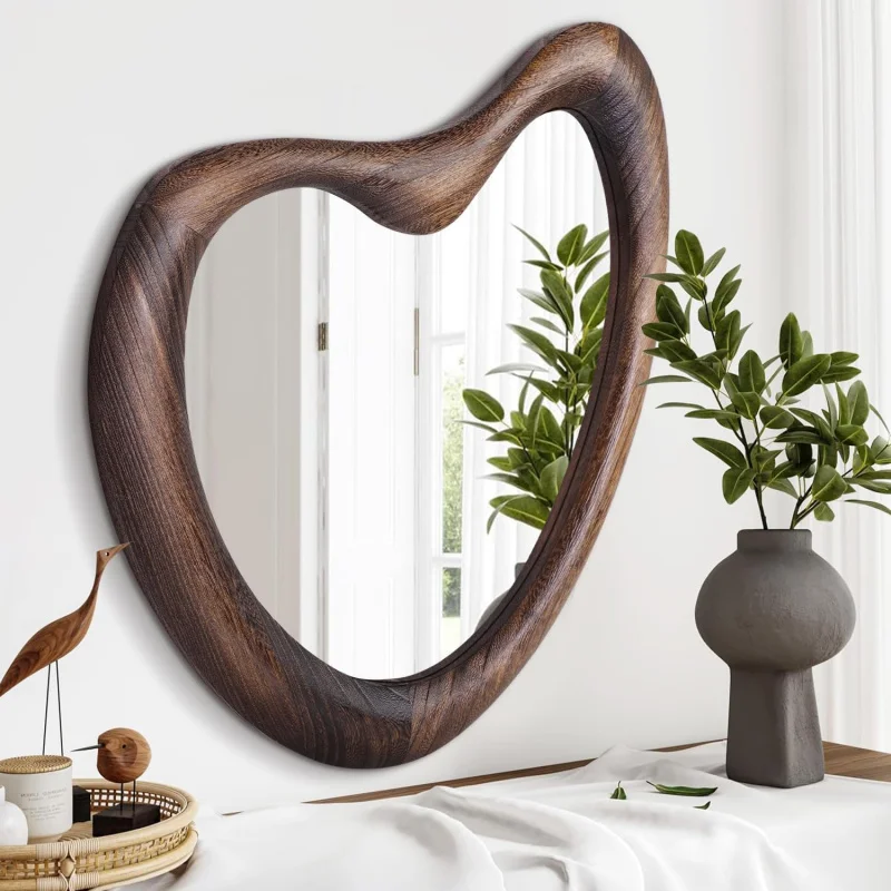 

Asymmetrical Accent Mirror Wall Irregular Wood Frame Modern Unique Wall Mirror Decorative Vanity Bathroom Living Room Bedroo