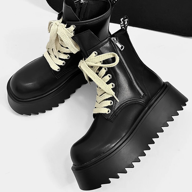 

Мужские повседневные ботинки на высокой платформе в стиле панк-рок, дизайнерские оригинальные кожаные туфли, ковбойские ботинки на массивной подошве, весенне-осенние стильные ботинки до щиколотки для мужчин