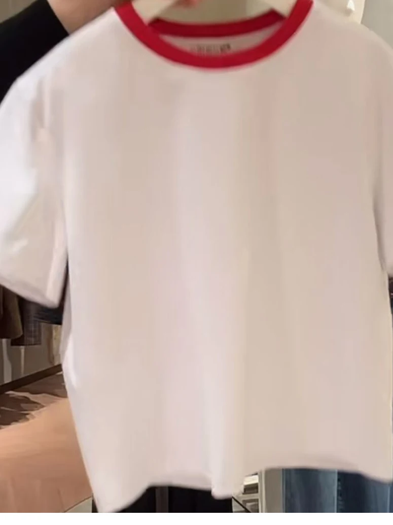 

Cute ort Sve T-irt Casual Loose round Ne Color Blo Top Breathable Cotton Summer Faion for Young Women