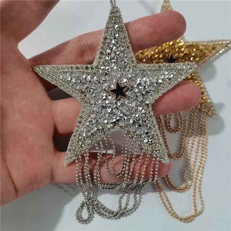 8,5 cm Perlen-Patch mit Pailletten, Strasssteinen, fünfzackiger Stern, Schlüsselanhänger, Stern-Dekoration, Quasten zum Verschönern von Taschen, Kleidung, Schlüsselband – Detail 3