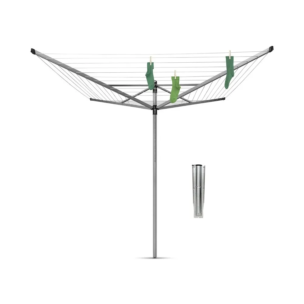Brabantia Lift-o-Matic Large Rotary Airer Clothesline with Metal Soil Spear, 197 Feet, Silver