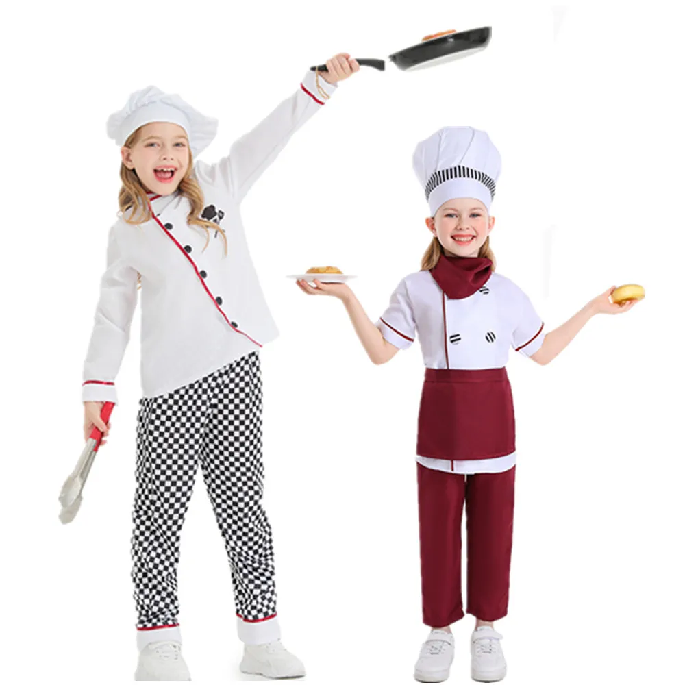 Disfraz de Chef para niños y niñas, ropa de cocina para hornear, conjunto de disfraz de Chef de Halloween, uniforme de cocinero, vestido elegante para fiesta de Carnaval