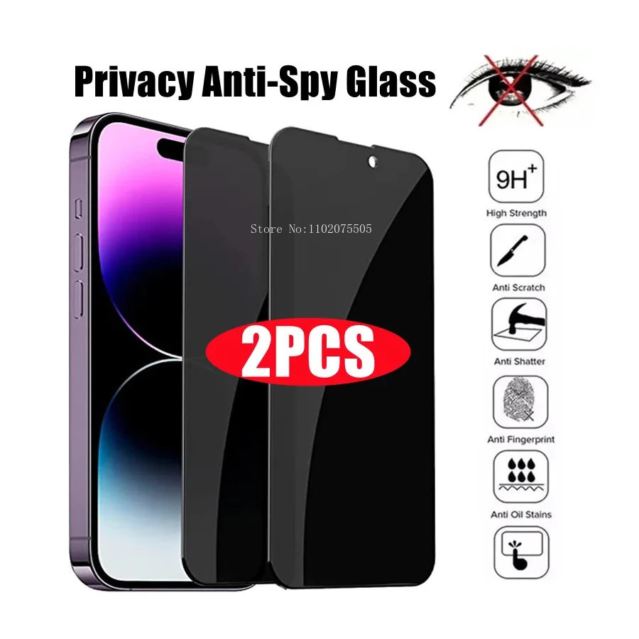 2 Pcs Pack Anti Spy Private Tempered Glass Anti-Scratch Case Privacy Screen Protector for iPhone 15 Pro Max/14 Pro 12 13 MiniI