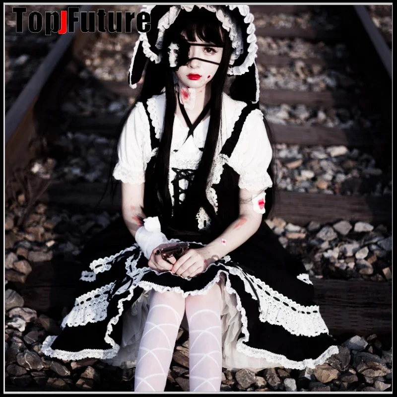 Kobiety mężczyźni w japońskim stylu Harajuku Y2k Girls Anime Cosplay maska na oczy Gothic Lolita czaszka Punk koronkowa opaska na oczy impreza z