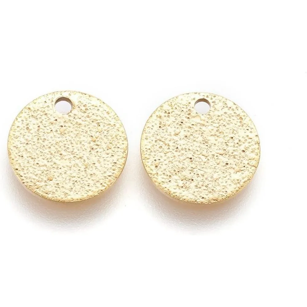 10Pcs Golden Textured Flat Round Charms 10x1mm 304 Stainless Steel Round Charms with Bumpy Flat Metal Pendants with 1mm Hole