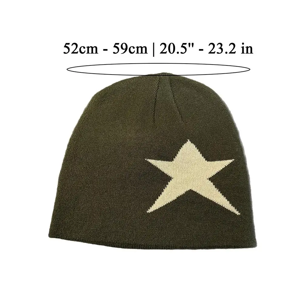 Y2K Cappello lavorato a maglia in stile giapponese Stella Pentagramma Jacquard geometrico Berretti invernali morbidi Cappello a cuffia resistente al freddo per esterni Hip Hop da strada