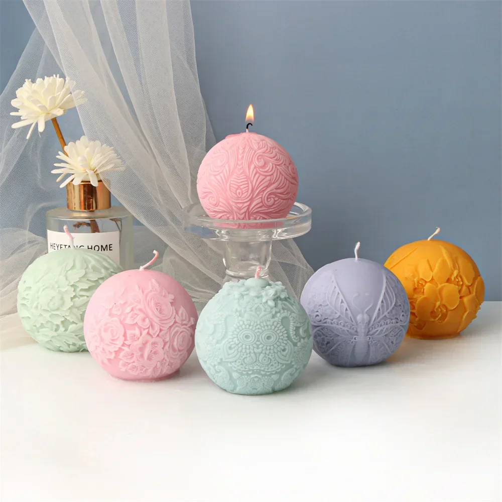 3d Embossed Rose Ball Silicone Mold Fondant Cake Mould Peony Flower Butterfly Owl Ball Aromatherapy Plaster Candle Mold