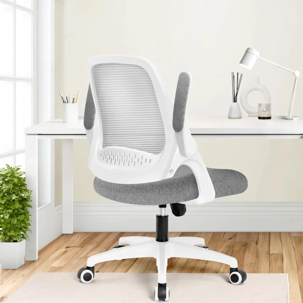 Office Computer Desk Chair Ergonomic Mesh Flip-Up Arms Comfy Chair with Lumbar Support Height Adjustable Wheels Swivel Rolling