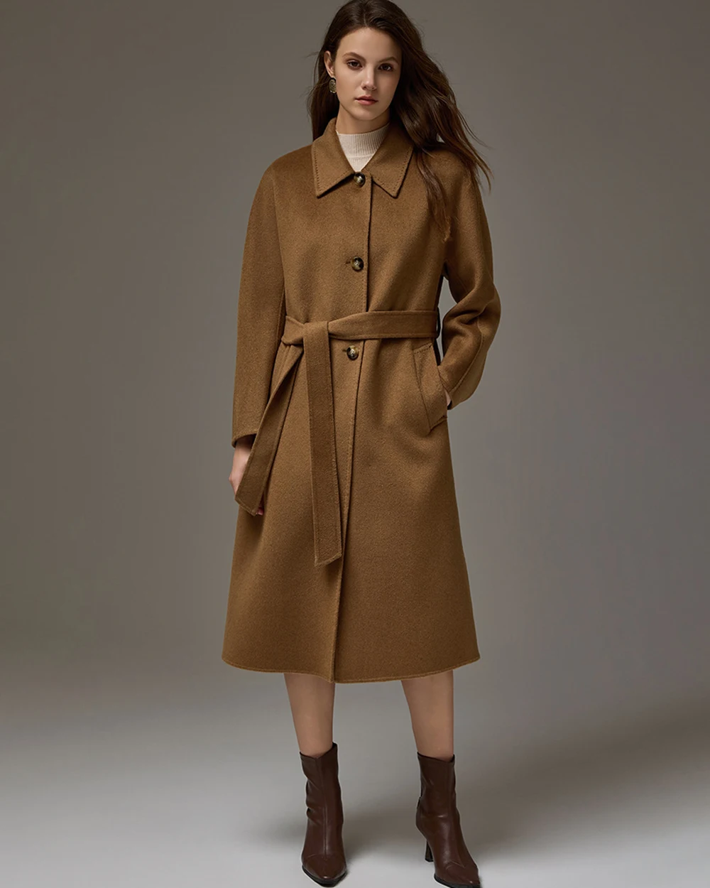 

Classic Handmade Custom 10% Cashmere Coat High-end Elegant Design Fashionable Slim Fit Retro Style Woolen Overcoat For Women