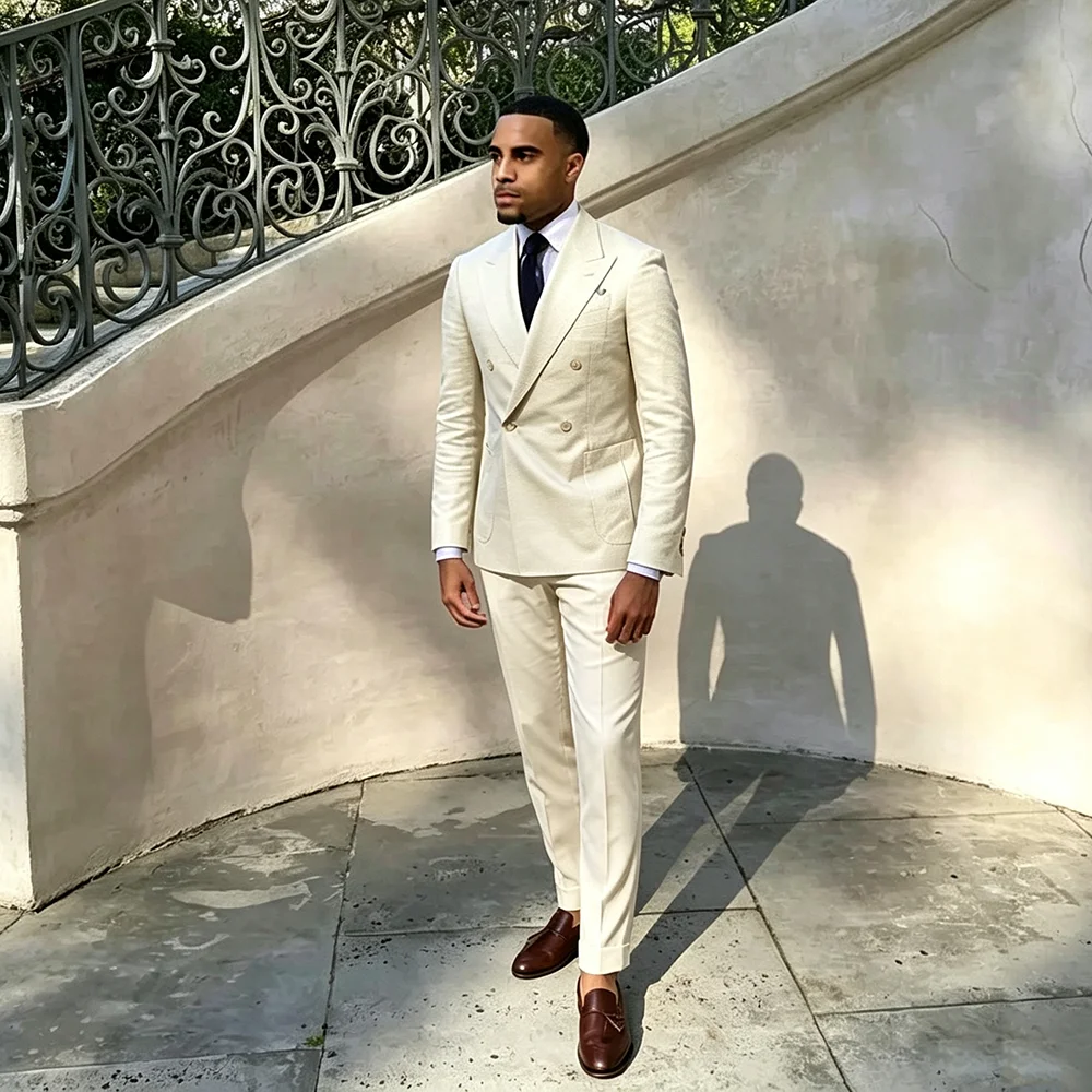Men's Suits Peak Lapel Double Breasted Two Piece Jacket Pants Wedding Suit for Man Tuxedo Prom Slim Fit Blazer Set Customized
