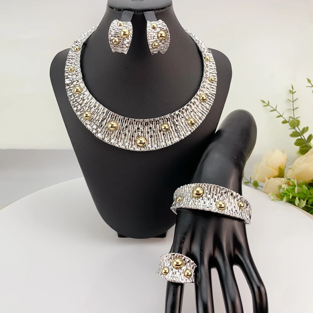 

Brazilian Simple Style Big Bold Necklace Luxury Quality African Bride Jewelry Set For Women Party Gifts FHK24339