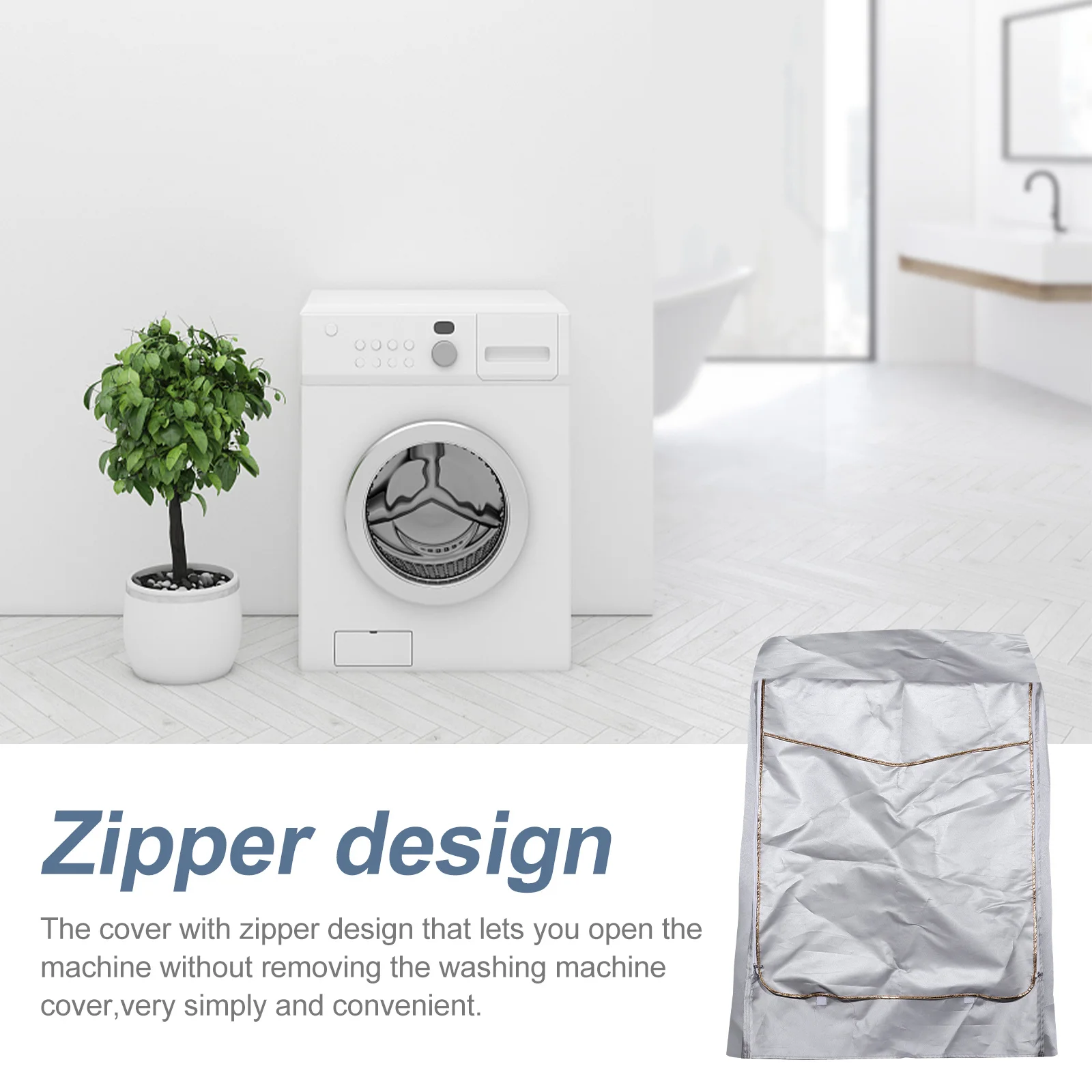 

Washing Machine Cover Dryer Cover Fit for Most Front-Loading 6-7.5kg Zipper Design Waterproof Protector for Kitchen Bathroom