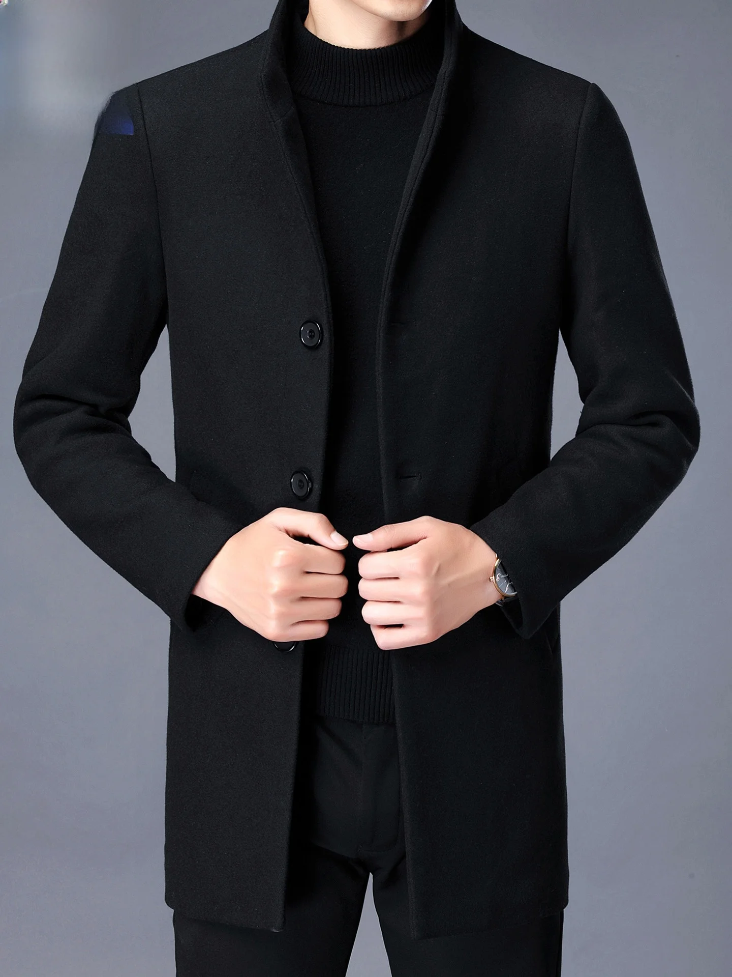 

TUCANO Winter Woolen Coat Men's Casual Thiened Medium Length Tweed Jaet Faionable Urban Sle Long Sve Single Button
