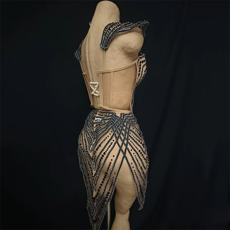 جديد أسود مثير غير النظامية فستان المرأة عرض مسرحي الزي المغني نموذج أداء المرحلة ارتداء ملهى ليلي بار ملابس الحفلات VDL4752 #4