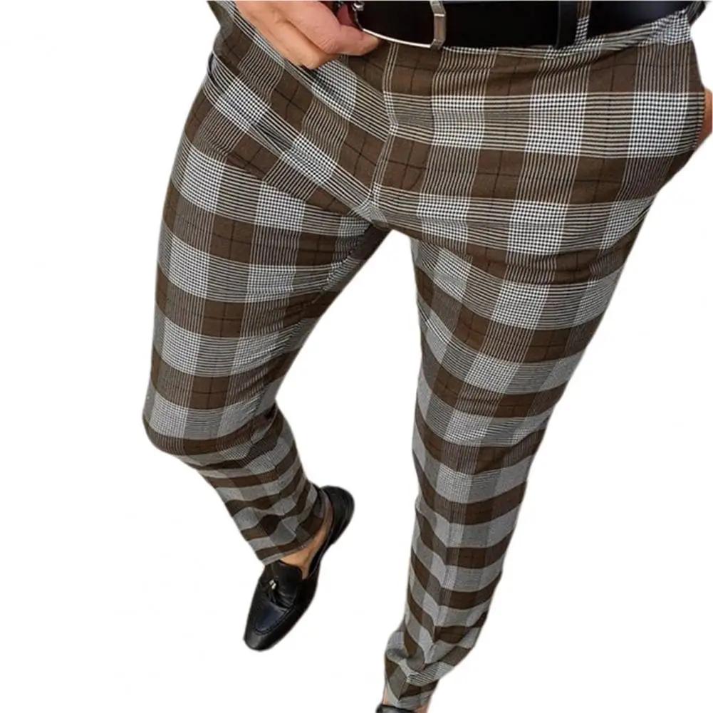 Sweatpants Pants Men Plaid Print Party Suit Pant Stretch Feet Pant With Pockets Men'S Clothing Sports Pants Joggers