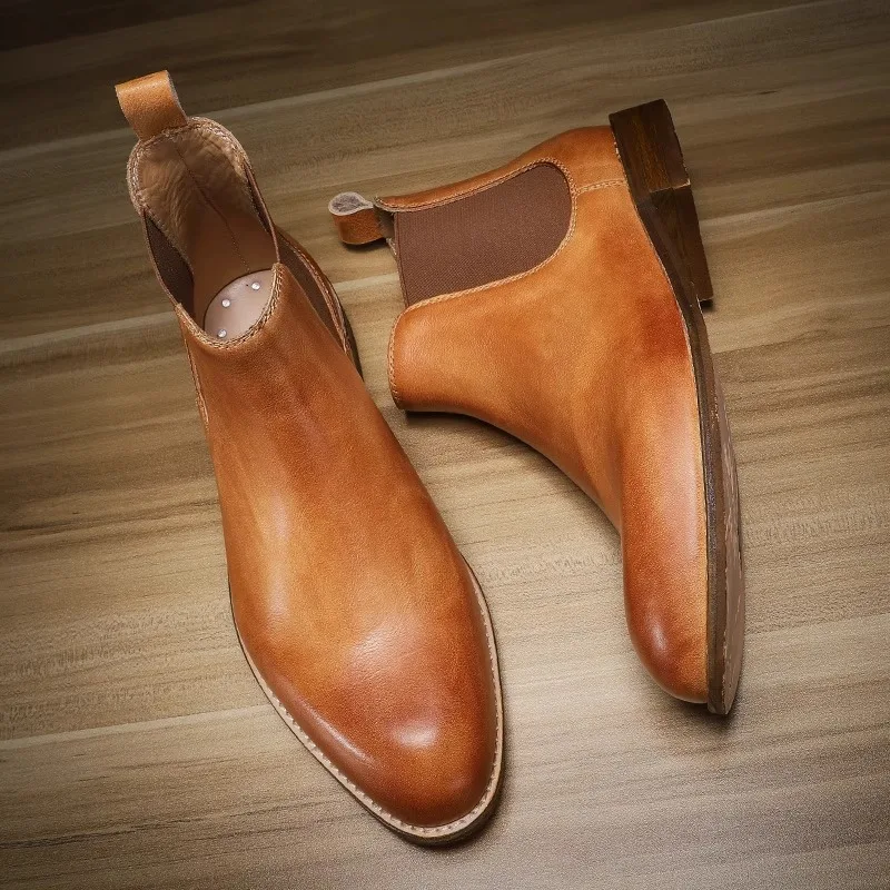 Hardmade Men Chelsea Boots Premium Cowhide Vintage Outdoor Work Shoes British Luxury Motorcycle Boots Hiking Desert Boots