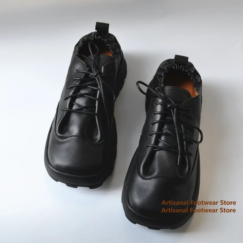 

Men's Thick Soled Leather Casual Shoes Soft Leather Soft Soled Single Shoes Outdoor Casual Sneakers Handmade Men's Shoes