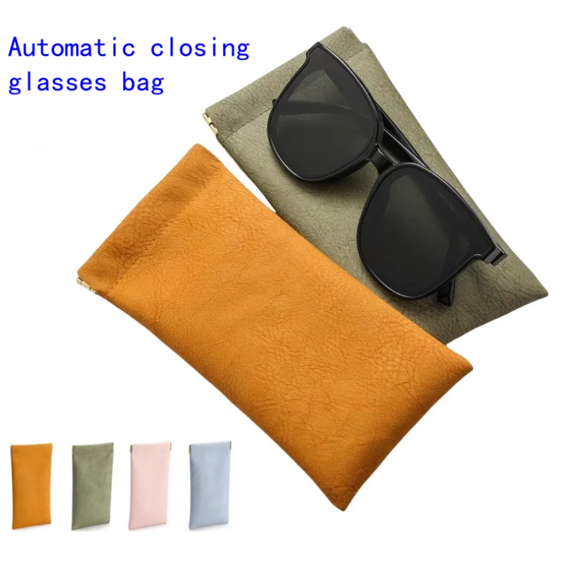 Sun Glasses Pouch Automatic Closing Storage Bag Soft PU Leather Glasses Case, Phone Jewelry Lipstick Mini Organizer Bags Purse