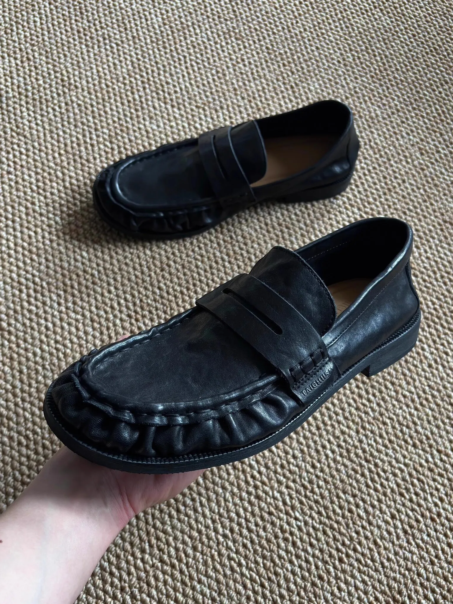 

Retro k Casual Leather oes ex Worn-look Loers Folded Bean Bean Lazy Single oes Briti Sle round Toe Low...