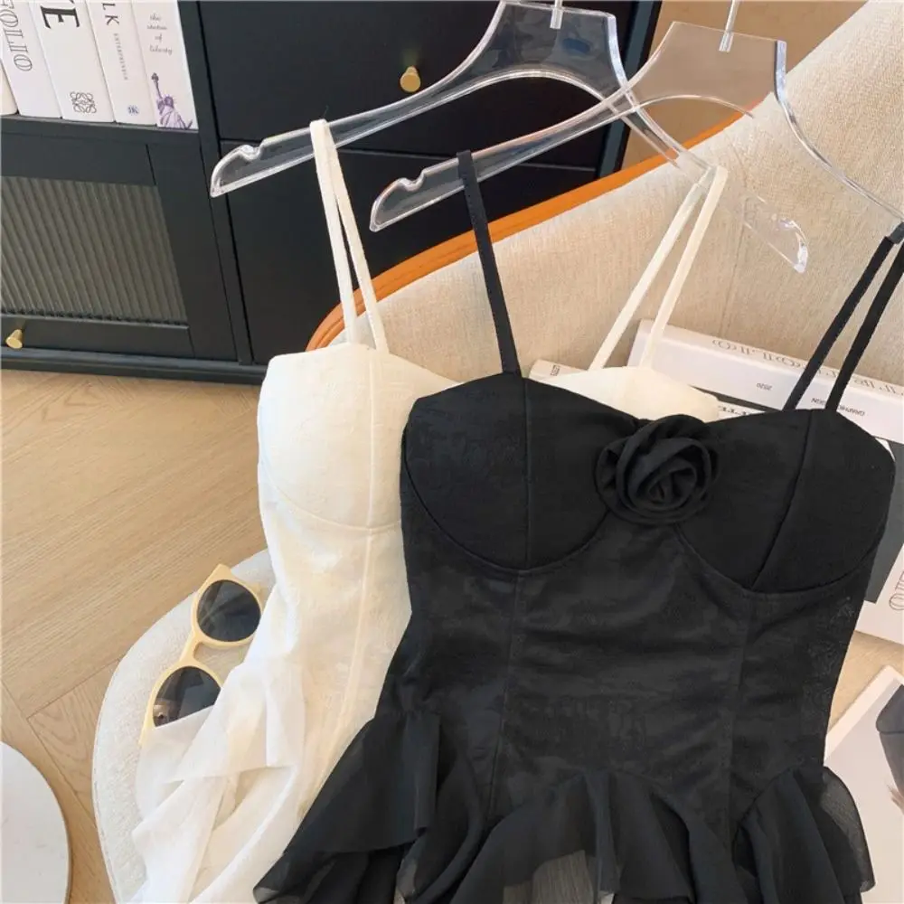 

New Cotton Lace Tank Top Solid Color Transparent Hollow Out Camisole Off-Shoulder Sexy Long Ruched Crop Top Women