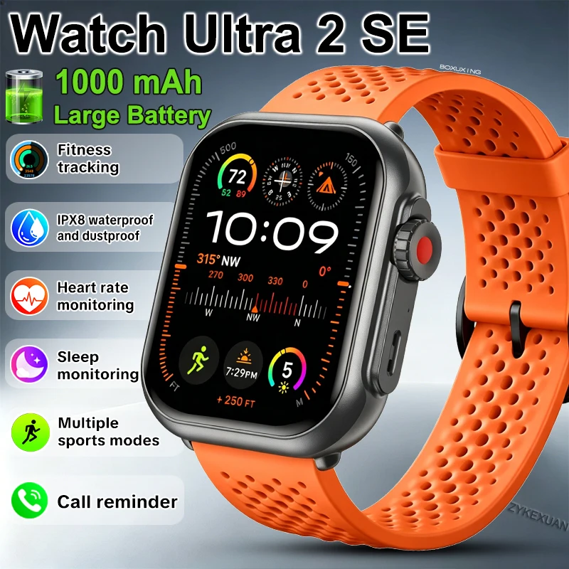 Watch Ultra 2 SE For iOS Men Women 1000 mAh Battery IP68 Waterproof Heart Rate Fitness Tracker GPS Track Sport Call Smartwatches
