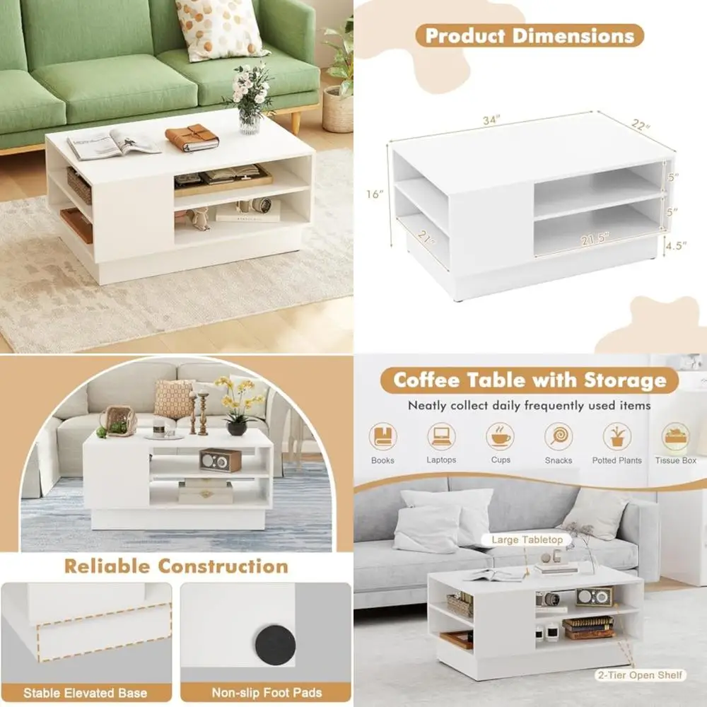 Журнальный столик Giantex с местом для хранения вещей, 2-уровневый прямоугольный диван-стол с полкой и приподнятым основанием, современный центральный стол с геометрическим рисунком
